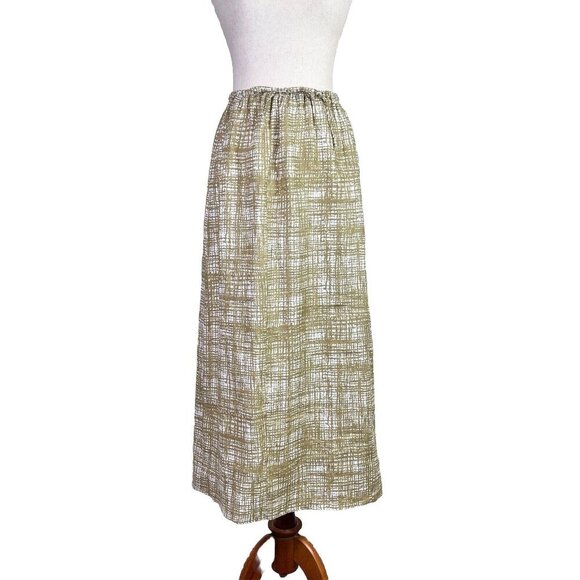 Reformation Linen Midi Skirt Womens Small Neutral Yellow/Green Drawstring Boho - Picture 1 of 12